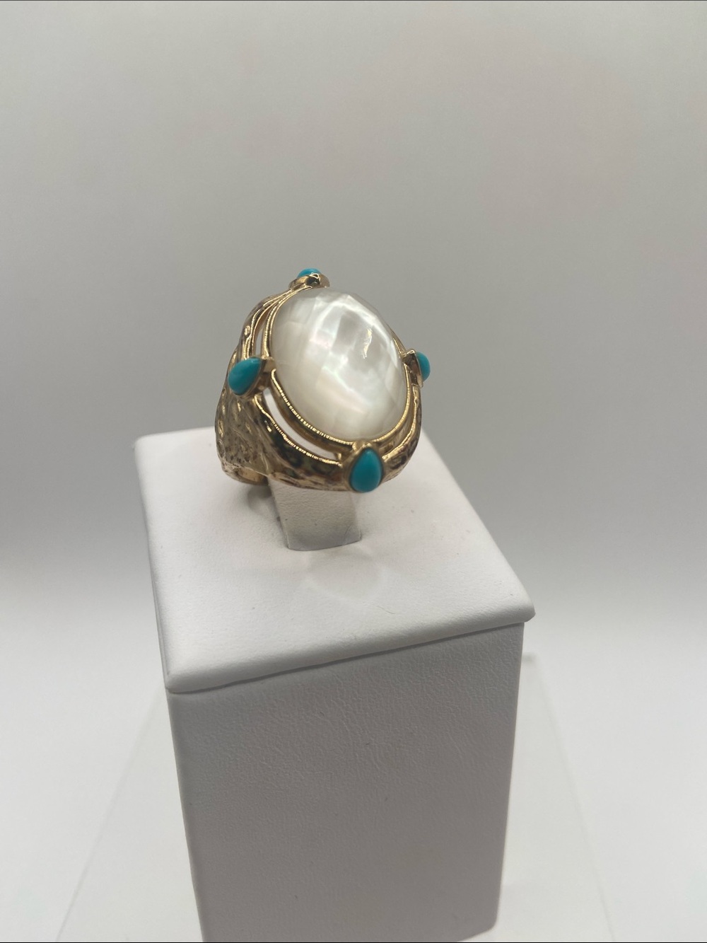 Affinity Gems Sterling Silver 925 Mother of Pearl Doublet Turquoise Ring Size 7